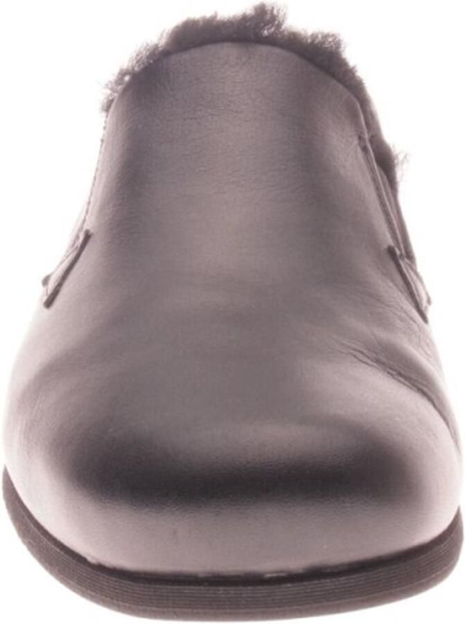 Rohde Zwarte Leren Heren Pantoffels Gesloten Lamsvacht Gevoerd Zwart