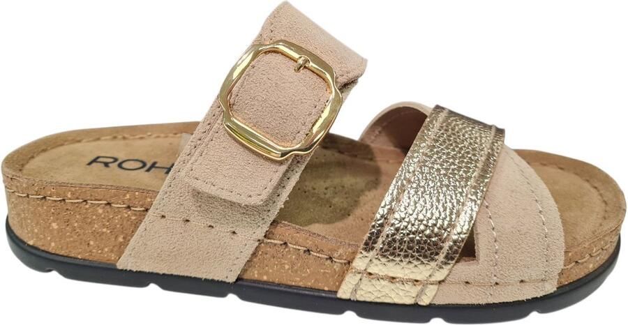 Rohde Leren Dames Slippers Beige Goud