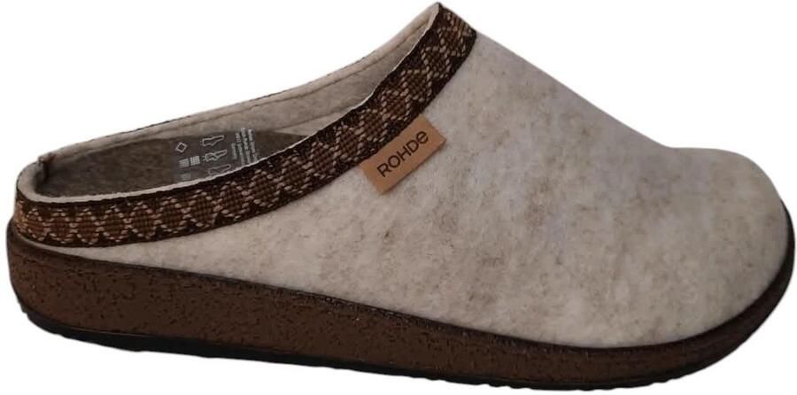 Rohde 6425 13 Pantoffel Open Sloffen Wit Vilt Dames -Wit