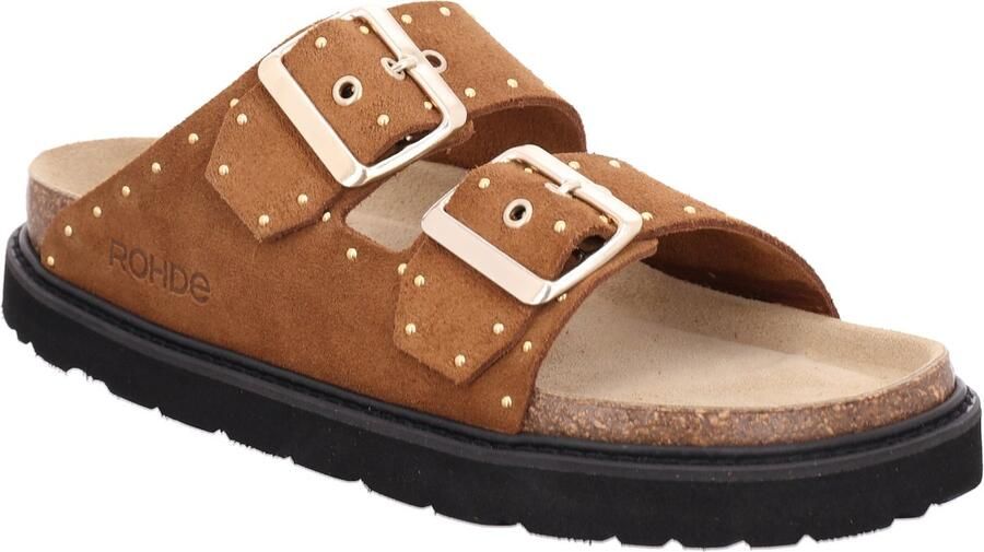 Rohde Slipper Soft Cork Footbed Cognac Suede Studs 5536