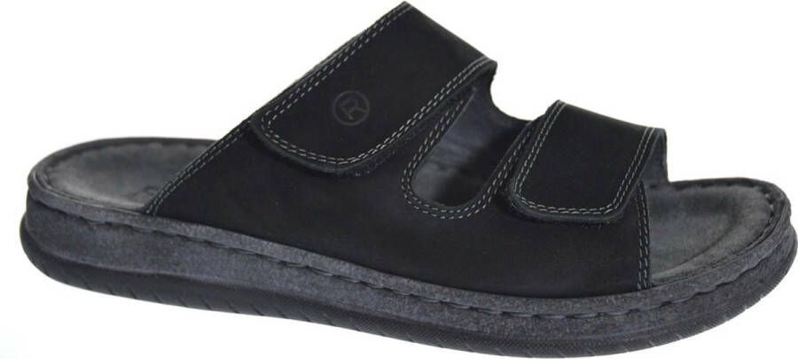 Rohde Slipper Leder Zwart Klittenband 6241