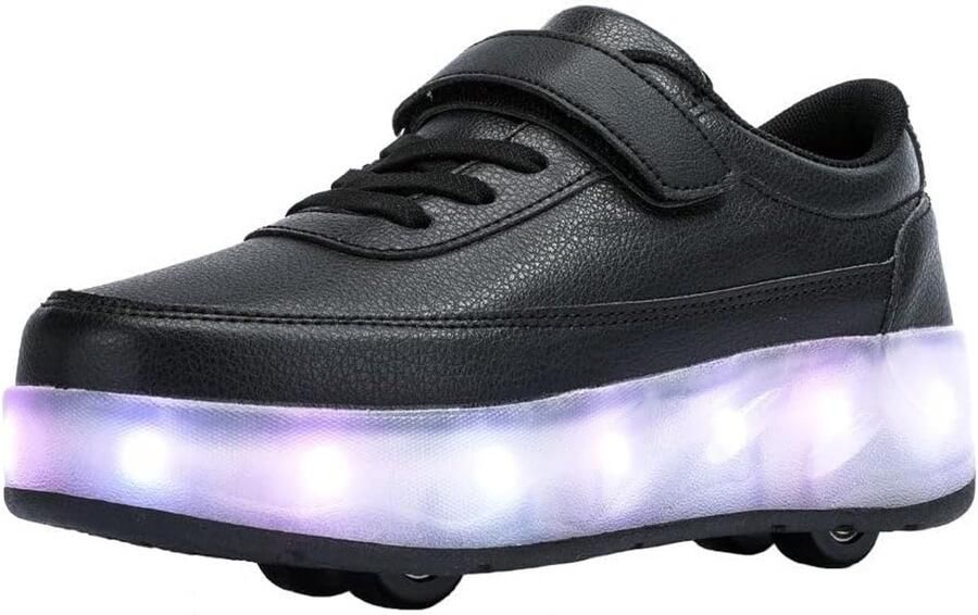 Rolschaatsen voor en met 4 wielen verstelbare skateboard schoenen voor jongeren met wielen Zwart