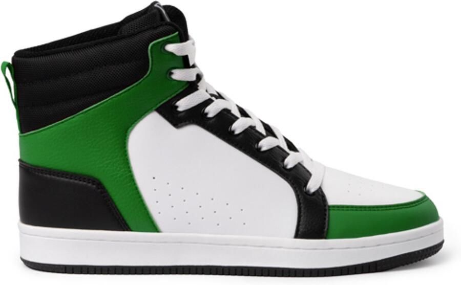 Roly Casual sneakers in basketbalstijl. Sluiting met metalen oogjes en platte veters. Bovenwerk: PU. Zool: TPR. Voering: gewatteerd polyester mesh. Inlegzool van schuim. zwart wit fles groen