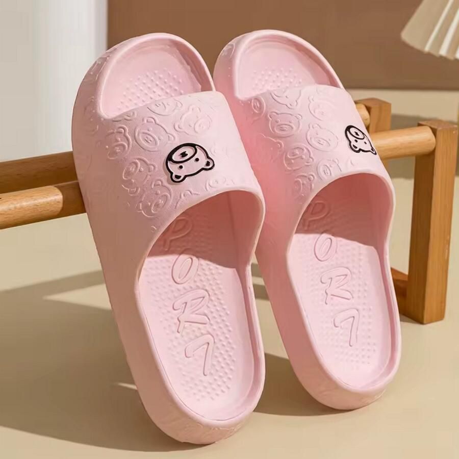 Roze Slippers Zomer Cartoon Beer Antislip Sandalen Platte Bad Slides Paar Strand Cartoon Slippers