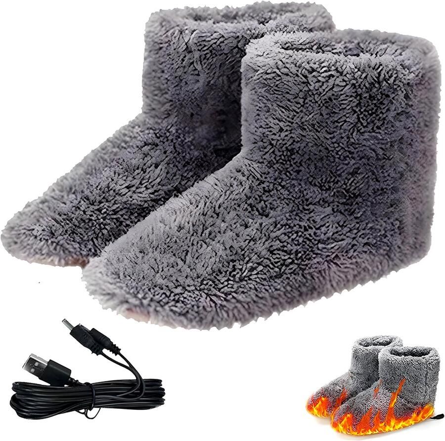 Ruijingsky Elektrische verwarmde slippers Antislipzool Warme schoenen Pluche warmte Winterbescherming ??43 USB-verwarming 27 5*16 5* Fleece Grijs