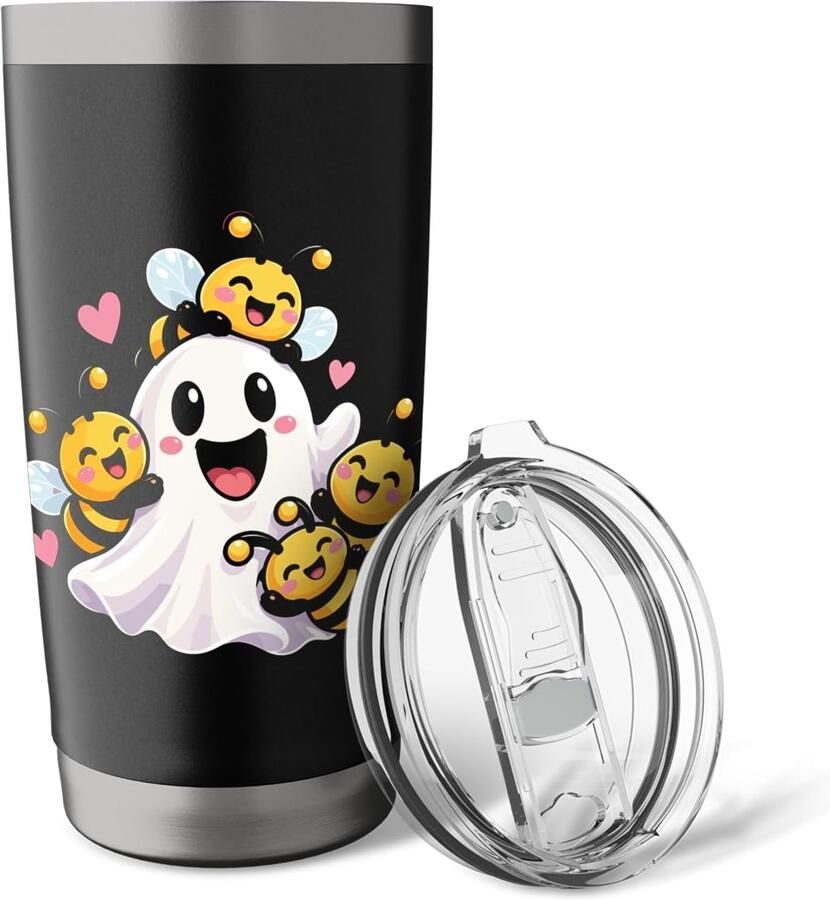 RVS thermosbeker met grappige bijen voor Halloween