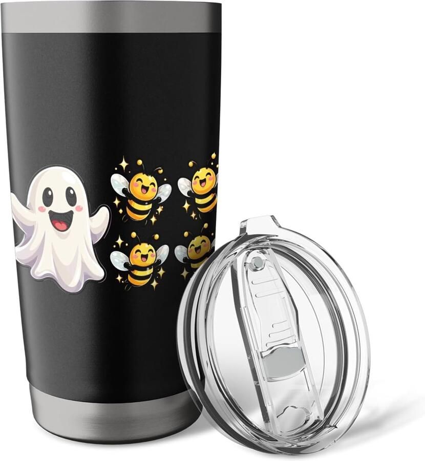 RVS-thermosbeker met grappige bijen voor Halloween