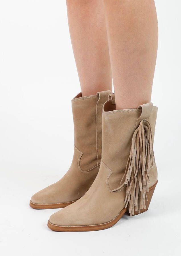 Sacha Dames Beige cowboylaarzen met hak en franjes