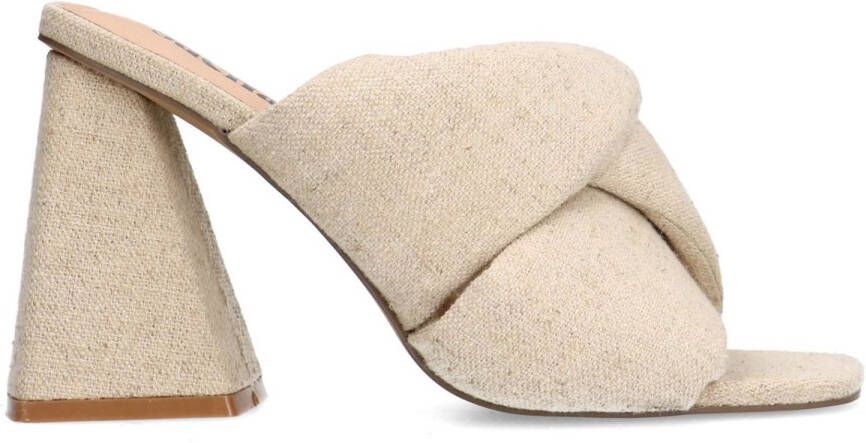 Sacha Dames Beige denim muiltjes met hak