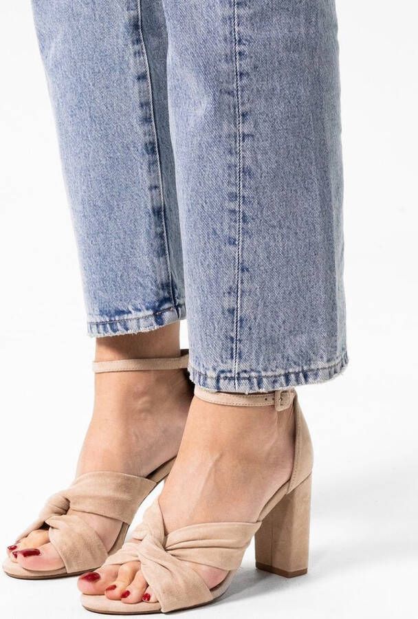 Sacha Dames Beige geknoopte suède sandalen met hak - Foto 2