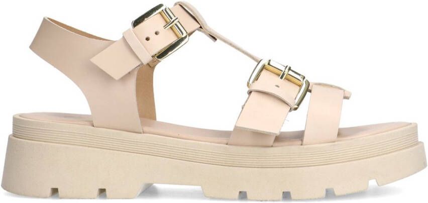 Sacha Dames Beige leren plateau sandalen met goudkleurige buckles