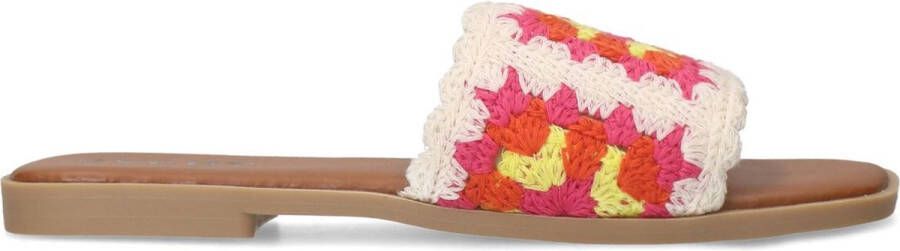 Sacha Dames Beige leren slippers met embroidery