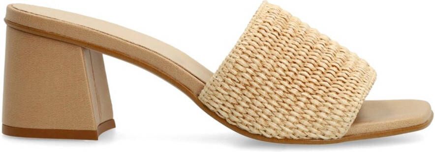 Sacha Dames Beige muiltjes met blokhak