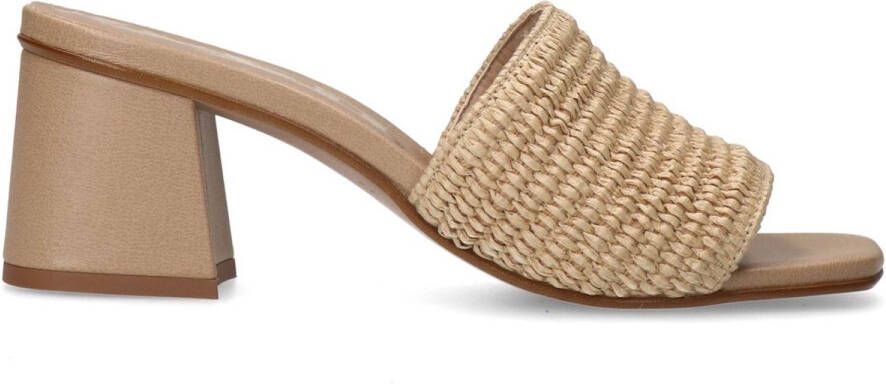 Sacha Dames Beige muiltjes met blokhak