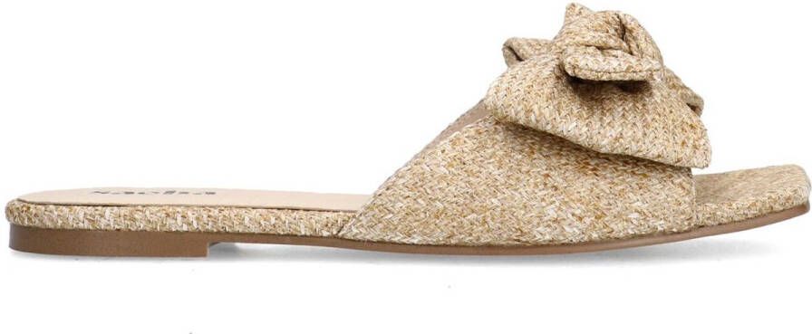 Sacha Dames Beige raffia slippers met strik