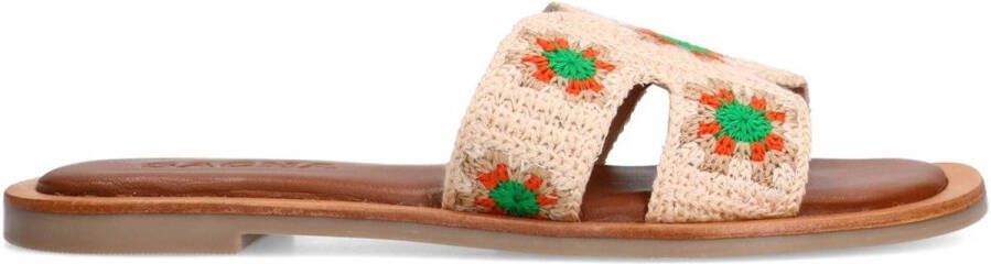 Sacha Dames Beige slippers met bloemen embroidery