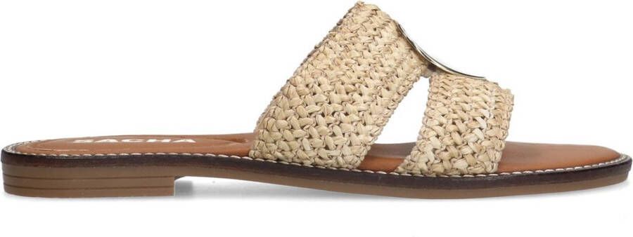 Sacha Dames Beige slippers met touw bandjes