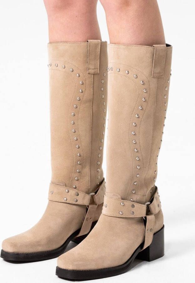 Sacha Dames Beige suède biker boots met studs - Foto 1