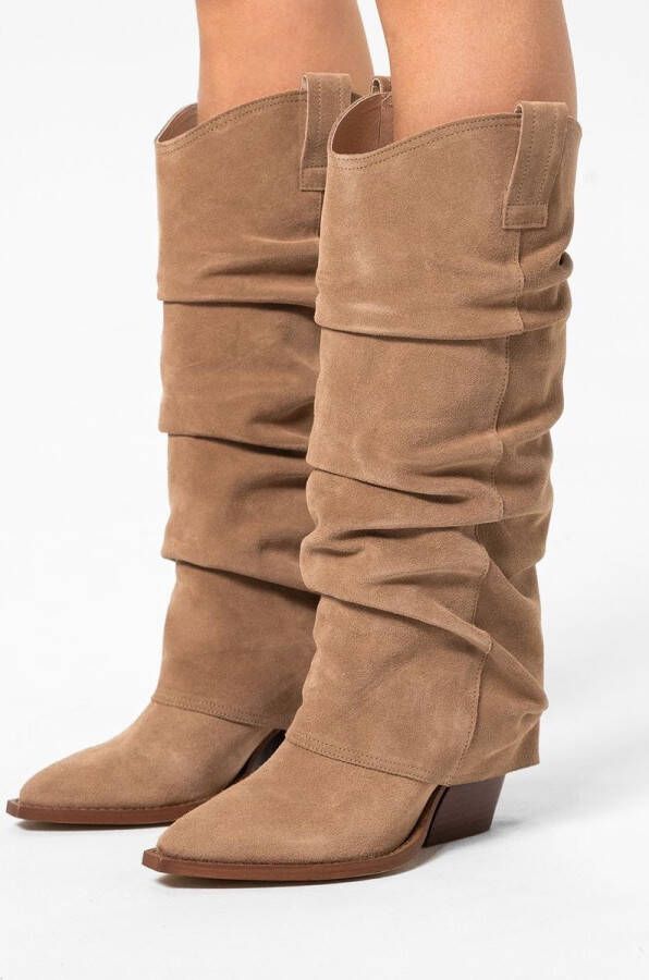 Sacha Dames Beige suède cowboylaarzen met flap - Foto 3