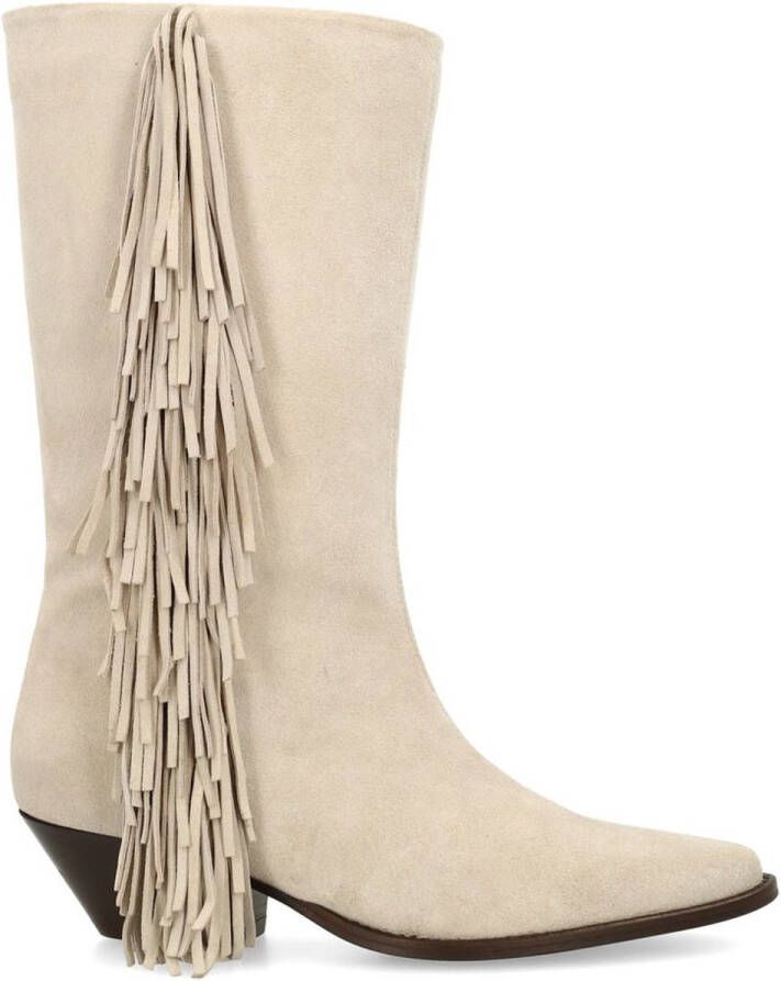 Sacha Dames Beige suède cowboylaarzen met franjes
