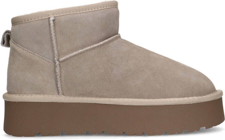 Sacha Dames Beige suède enkelboots met plateau zool