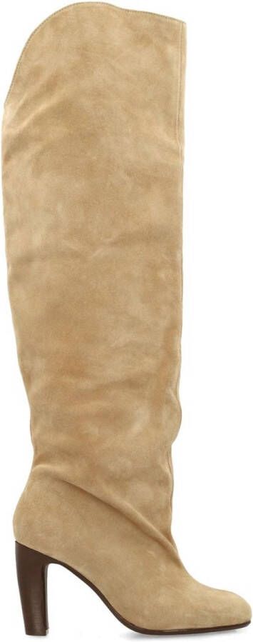 Sacha Dames Beige suède hoge laarzen met hak