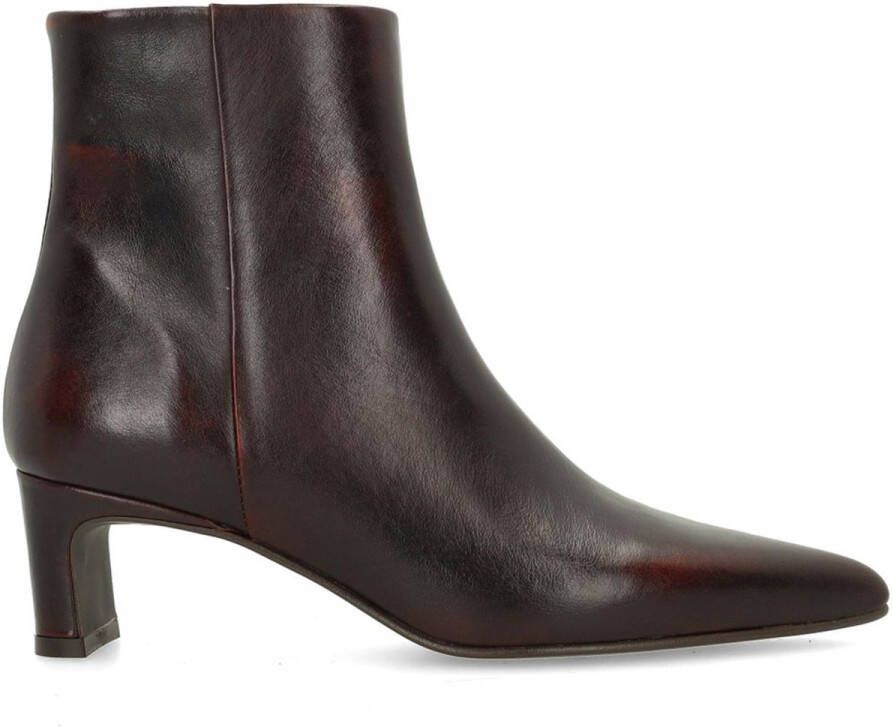 Sacha Dames Bordeaux leren enkellaarsjes met hak