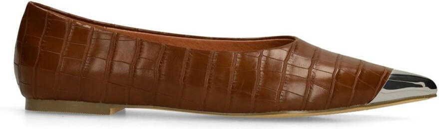 Sacha Dames Bruine croco ballerina's met zilverkleurig detail