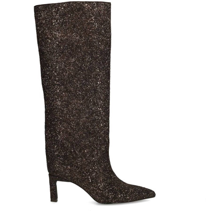 Sacha Dames Bruine hoge glitter laarzen met hak