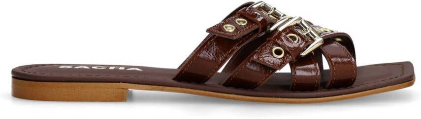 Sacha Dames Bruine leren buckle slippers