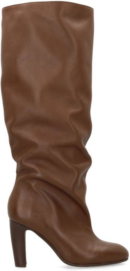 Sacha Dames Bruine leren hoge laarzen met brede schacht