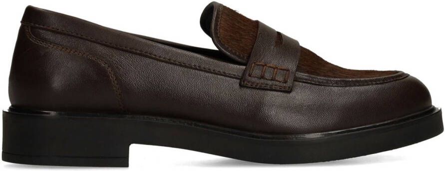 Sacha Dames Bruine leren loafers met pony hair