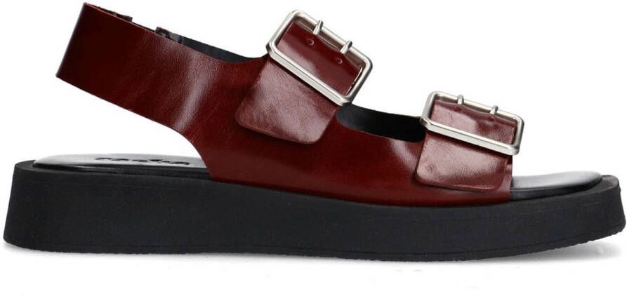 Sacha Dames Bruine leren plateau sandalen met zilverkleurige buckles