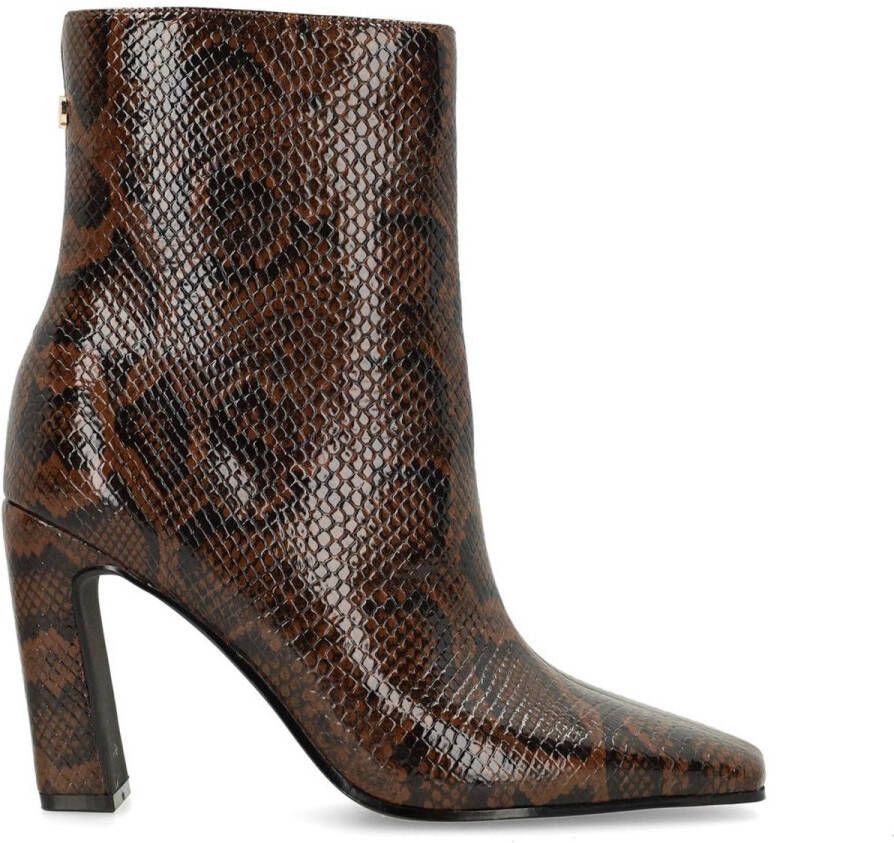 Sacha Dames Bruine snake enkellaarsjes met hak