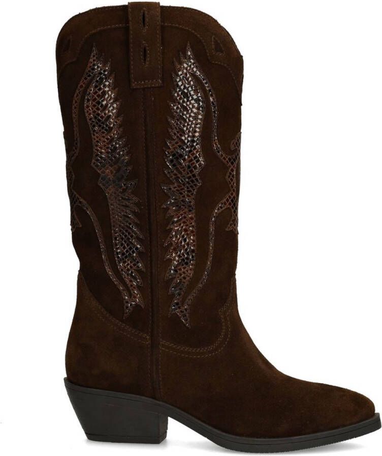 Sacha Dames Bruine suède cowboylaarzen met snake details