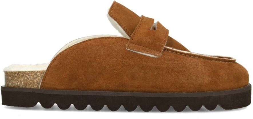 Sacha Dames Bruine suède instappers met wol