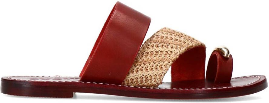Sacha Dames Burgundy leren slippers met goudkleurig detail