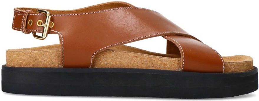 Sacha Dames Cognac leren plateau sandalen
