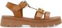 Sacha Dames Cognac leren plateau sandalen met goudkleurige buckles - Thumbnail 2