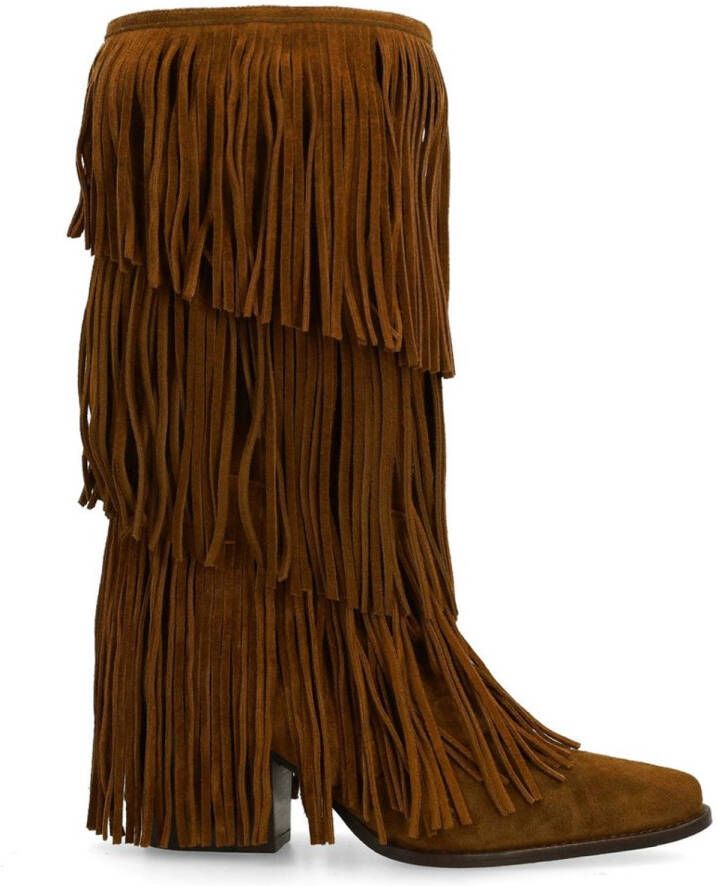 Sacha Dames Cognac suède cowboylaarzen met franjes