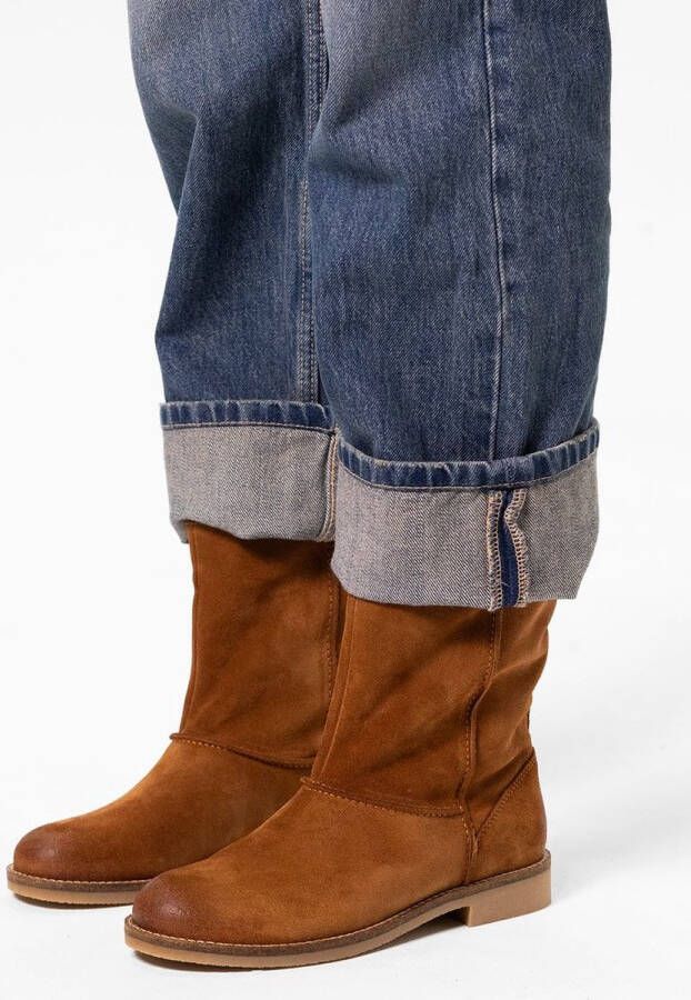 Sacha Dames Cognac suède enkelboots met imitatiebont