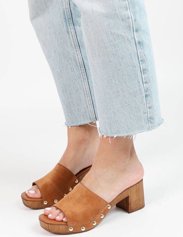 Sacha Dames Cognac su�de muiltjes met houten hak - Foto 2