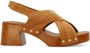 Sacha Dames Cognac suède sandalen met houten hak - Thumbnail 2