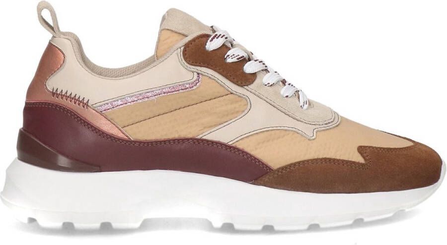 Sacha Dames Cognac su�de sneakers met beige detail