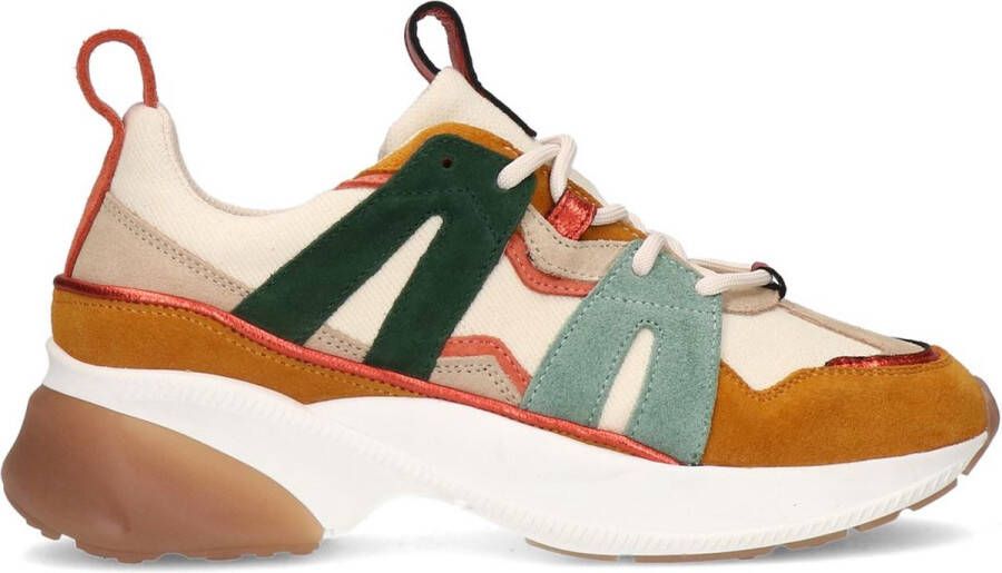 Sacha Dames Cognac su�de sneakers met gekleurde detail