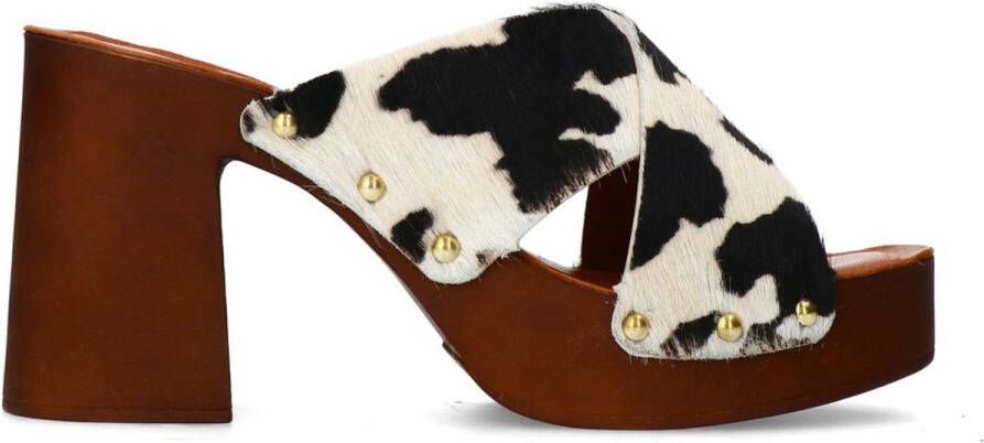 Sacha Dames Cow print leren muiltjes met plateau hak