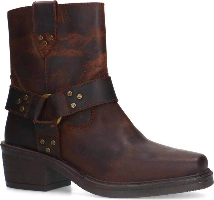 Sacha Dames Donkerbruine leren biker boots