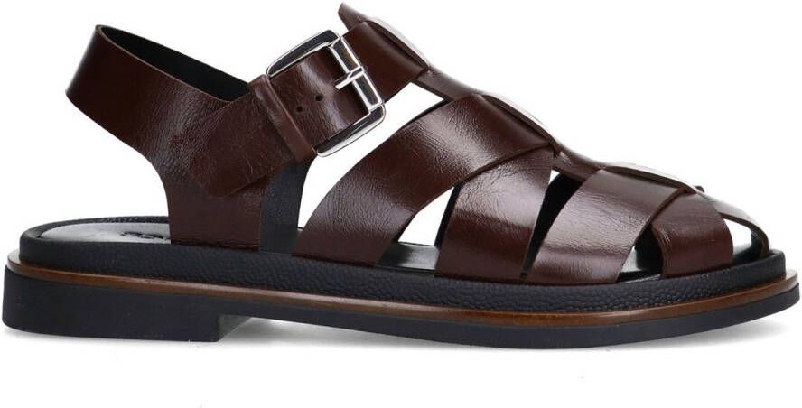 Sacha Dames Donkerbruine leren sandalen