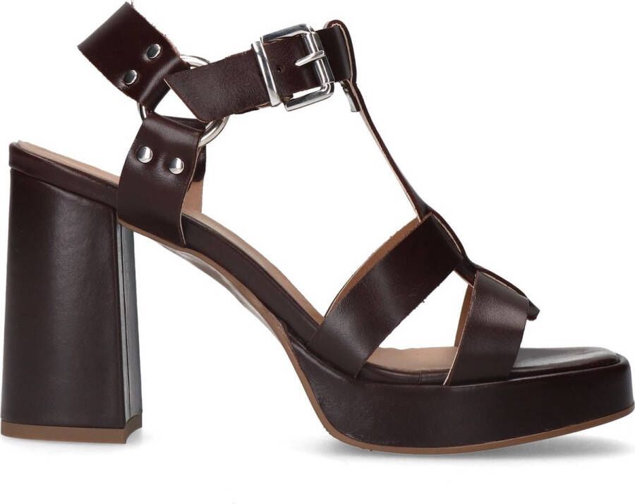Sacha Dames Donkerbruine leren sandalen met hak Schoenen