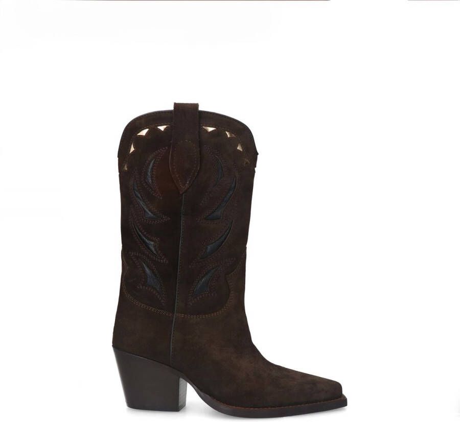 Sacha Dames Donkerbruine suède cowboylaarzen met sierstiksels - Foto 2
